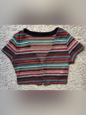 Sheer Boho Crop Button Top